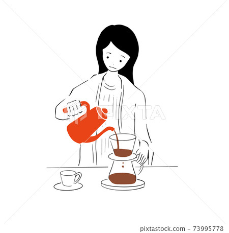 一個女人倒咖啡的插圖 一個女人倒咖啡的插圖 73995778