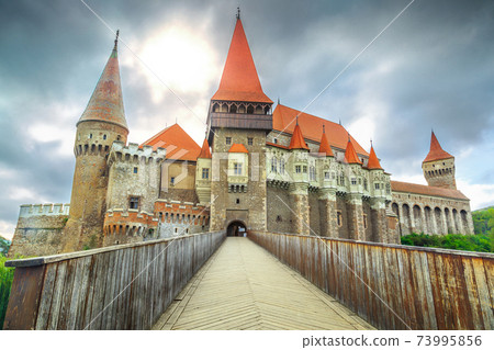 Spectacular famous corvin castle,Hunedoara,Transylvania,Romania,Europe 73995856