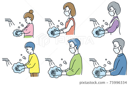 Hand wash, sterilization, family, infectious disease, virus countermeasures, prevention, health, cleanliness set 73996334