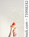Female hand holding a small strawberry tart 73998282