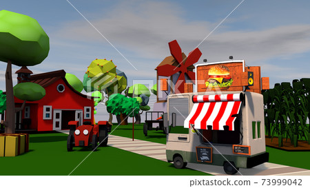 A fun urban food truck. 3D rendering A fun urban food truck. 3D rendering 73999042