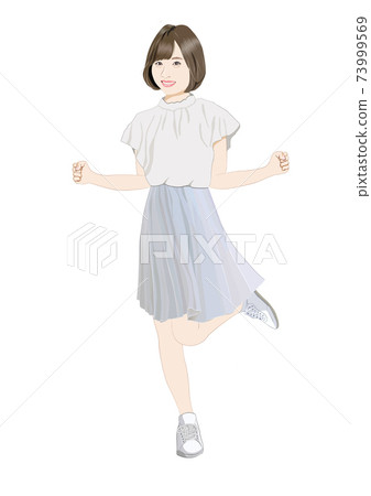 一個年輕的女人,快樂地跳舞的插圖 一個年輕的女人,快樂地跳舞的插圖 73999569