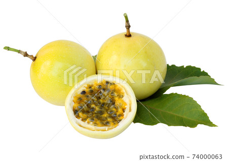Passion fruit with half on white background Passion fruit with half on white background 74000063