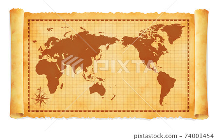 Faded and curled old map vector illustration / world map Faded and curled old map vector illustration / world map 74001454