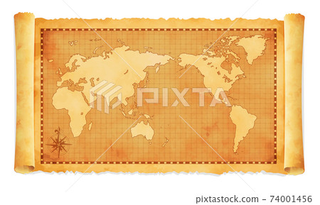 Faded and curled old map vector illustration / world map 74001456