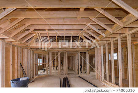 Framing beam of new house under construction home framing Framing beam of new house under construction home framing 74006330