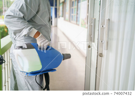 Disinfectant sprayers and germs that adhere on objects on the surface. prevent infection Covid 19 viruses or coronavirus And various pathogens. concept healthcare system ,stay safe and hand sanitizer. 74007432