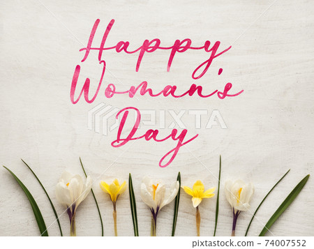 Bright flowers and Happy Women's Day lettering Bright flowers and Happy Women's Day lettering 74007552