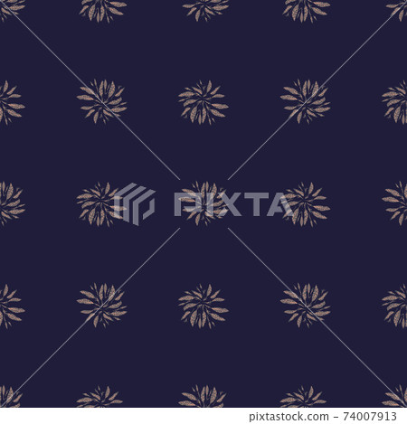 Abstract botanic seamless pattern with doodle leaf ornament. Dark purple background. Simple design. Abstract botanic seamless pattern with doodle leaf ornament. Dark purple background. Simple design. 74007913