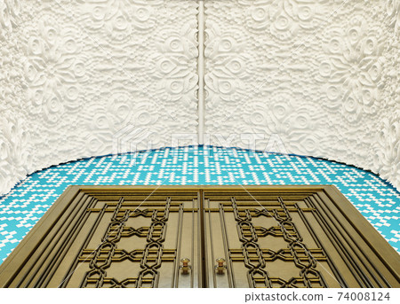 Wrought Iron Door And Floral Stone Carving. Islamic Design Wrought Iron Door And Floral Stone Carving. Islamic Design 74008124