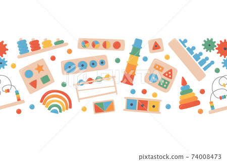 Children wooden toys for Montessori games. Education logic toys for preschool kids. 74008473
