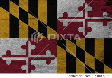 Flag of Maryland on wooden plate background. Grunge Maryland flag texture Flag of Maryland on wooden plate background. Grunge Maryland flag texture 74009282