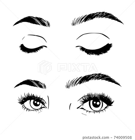 Female woman eyes and brows image collection set. 74009508