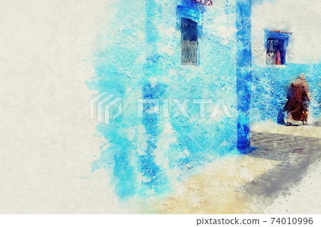 Chefchaouen, a city with blue painted houses. A city with narrow, beautiful, blue streets. 74010996