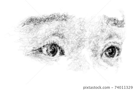 Sad surprised eyes look. Woman looked shoked. Hand drawing Sad surprised eyes look. Woman looked shoked. Hand drawing 74011329
