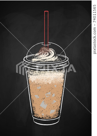 Iced coffee cup isolated on black chalkboard Iced coffee cup isolated on black chalkboard 74011565