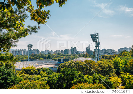 Olympic park green forest and cityscape in Seoul, Korea 74011674