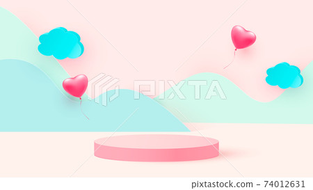 3d render of pink love valentine pastel stages background or texture. Bright pastel podium or pedestal backgrounds. Vector illustration 74012631