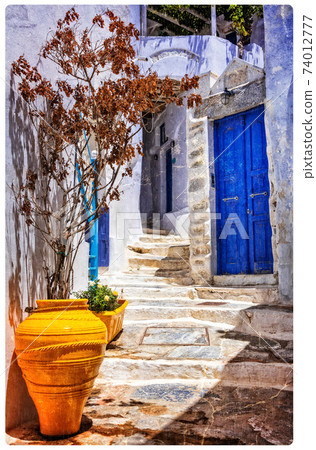 charming old streets of authentic Greek villages. Amorgos island charming old streets of authentic Greek villages. Amorgos island 74012777