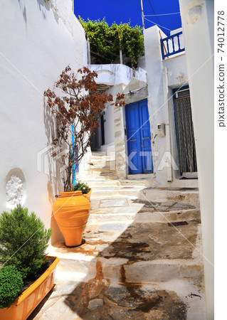 Greece- traditional streets of Cyclades, Amorgos, Chora Greece- traditional streets of Cyclades, Amorgos, Chora 74012778