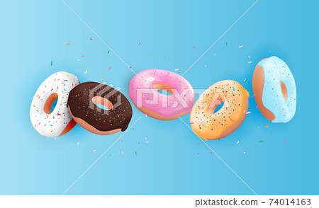 Realistic 3d sweet tasty donut background. Can... - Stock Illustration ...