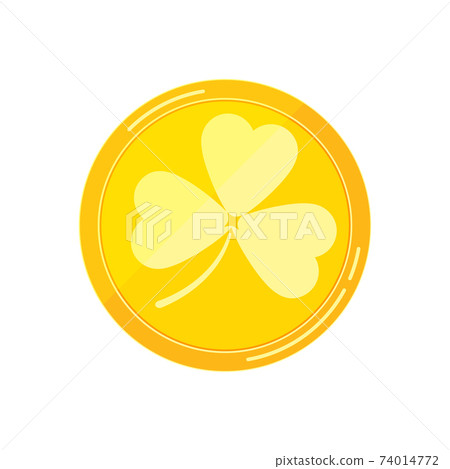 Golden coin with clover shamrock vector flat... - Stock Illustration ...