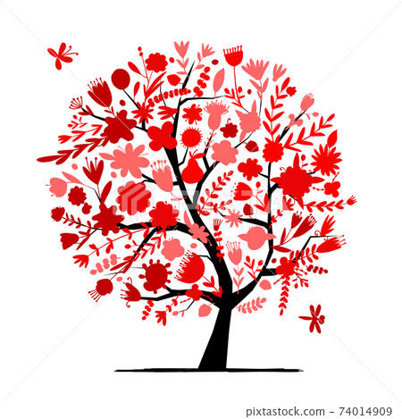 Greeting card with floral tree for your design 74014909