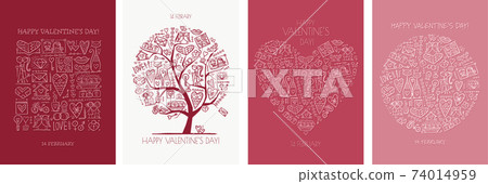 Valentine's day card design. Love Tree, Art Frame, Heart shape. Wedding set. Valentine's day card design. Love Tree, Art Frame, Heart shape. Wedding set. 74014959