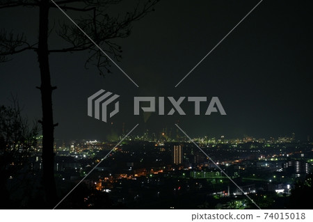 Night view from Ogata city road in Otake city, Hiroshima prefecture, urban area in Otake city and huge refinery in Waki town, Yamaguchi prefecture Night view from Ogata city road in Otake city, Hiroshima prefecture, urban area in Otake city and huge refinery in Waki town, Yamaguchi prefecture 74015018