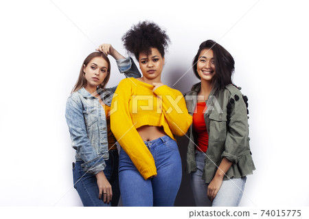 diverse nation girls group, teenage friends company cheerful having fun, happy smiling, cute posing isolated on white background, lifestyle people concept diverse nation girls group, teenage friends company cheerful having fun, happy smiling, cute posing isolated on white background, lifestyle people concept 74015775