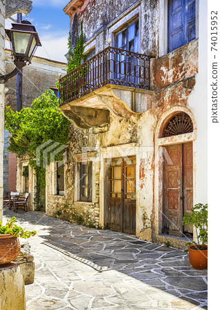 charming narrow streets of traditional greek villages - Naxos island, Chalki 74015952