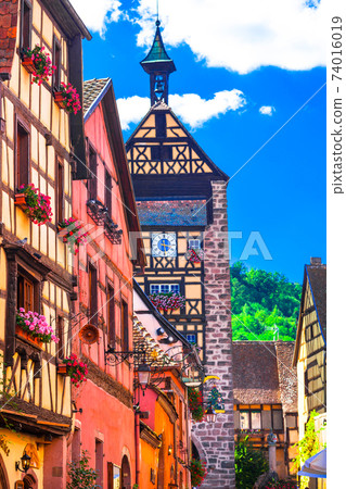 Most beautiful villages of France - Riqewihr in Alsace region 74016019