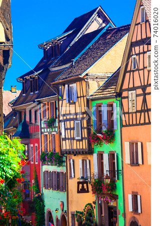 Most beautiful villages of France - colorful Riqewihr in Alsace 74016020