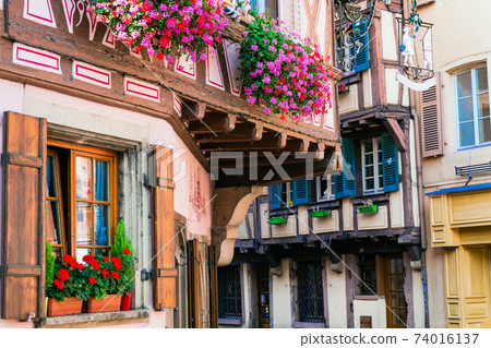 Charming floral streets of Strasbourg old town. France, Alsace Charming floral streets of Strasbourg old town. France, Alsace 74016137