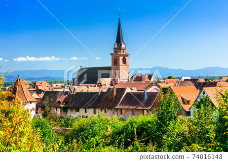 pictorial traditional villages of Alsace - famous "vine route" in France 74016148