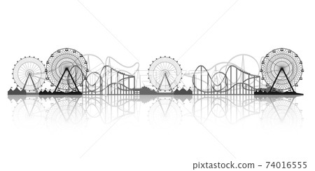Ferris wheel. Funfair carnival background. Circus park. Roller coaster. Vector illustration. Ferris wheel. Funfair carnival background. Circus park. Roller coaster. Vector illustration. 74016555