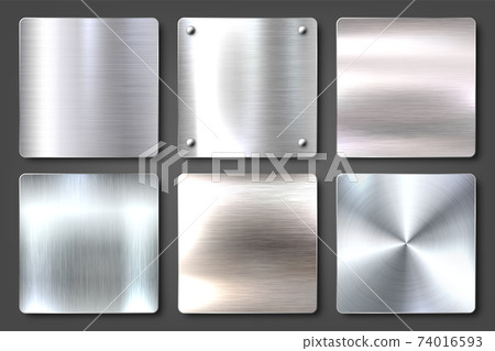 Realistic brushed metal textures set. Polished stainless steel background. Vector illustration. 74016593