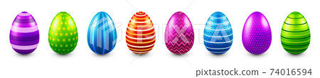 Colorful Easter eggs isolated on white background. Seasonal spring decoration element. Egg hunt game 74016594