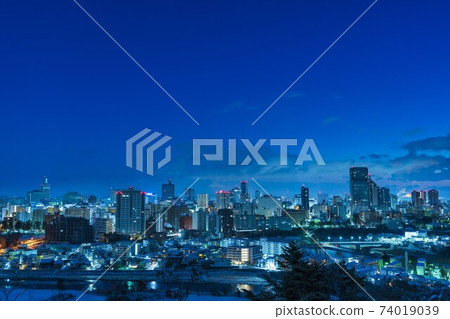 從黎明前的青葉城遺址看的仙台市夜景,宮城縣冬季仙台市 從黎明前的青葉城遺址看的仙台市夜景,宮城縣冬季仙台市 74019039