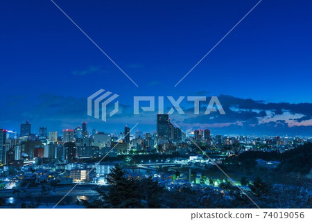 Night view of Sendai city seen from the ruins of Aoba Castle just before dawn Winter Sendai City, Miyagi Prefecture 74019056