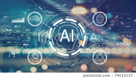 AI concept with blurred city lights AI concept with blurred city lights 74019137