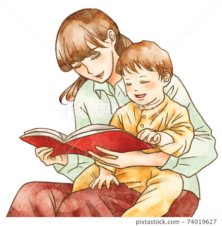 Mom reading aloud to children 74019627