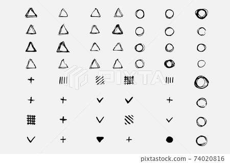Simple geometric shapes drawn in pencil by hand. Simple geometric shapes drawn in pencil by hand. 74020816