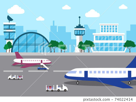 Airport Terminal building with infographic aircraft taking off and Different transport types elements templates Vector illustration 74022414