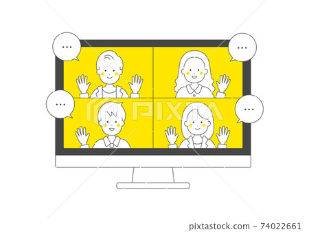 Young men and women having a remote meeting. Cute illustration material. 74022661