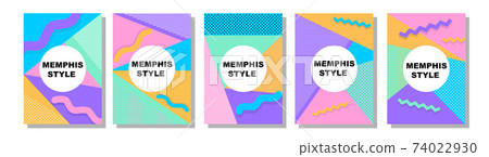Set of Memphis Style Covers. Flat Vector Illustrations for Background, Brochures, Posters and Banners. 74022930