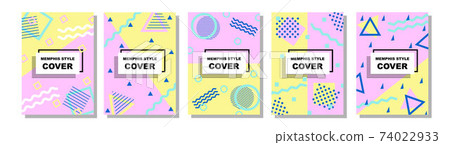Set of Memphis Style Covers. Flat Vector Illustrations for Background, Brochures, Posters and Banners. 74022933