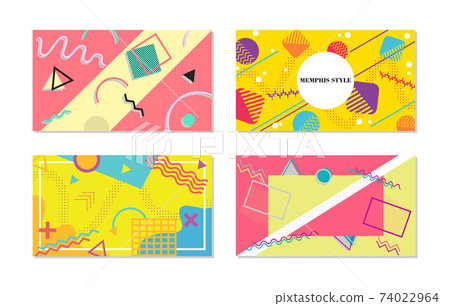 Set of Memphis Style Covers. Flat Vector Illustrations for Background, Brochures, Posters and Banners. 74022964