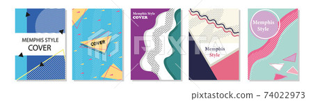 Set of Memphis Style Covers. Flat Vector Illustrations for Background, Brochures, Posters and Banners. 74022973