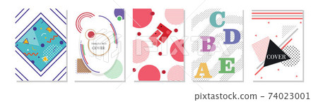Set of Memphis Style Covers. Flat Vector Illustrations for Background, Brochures, Posters and Banners. 74023001